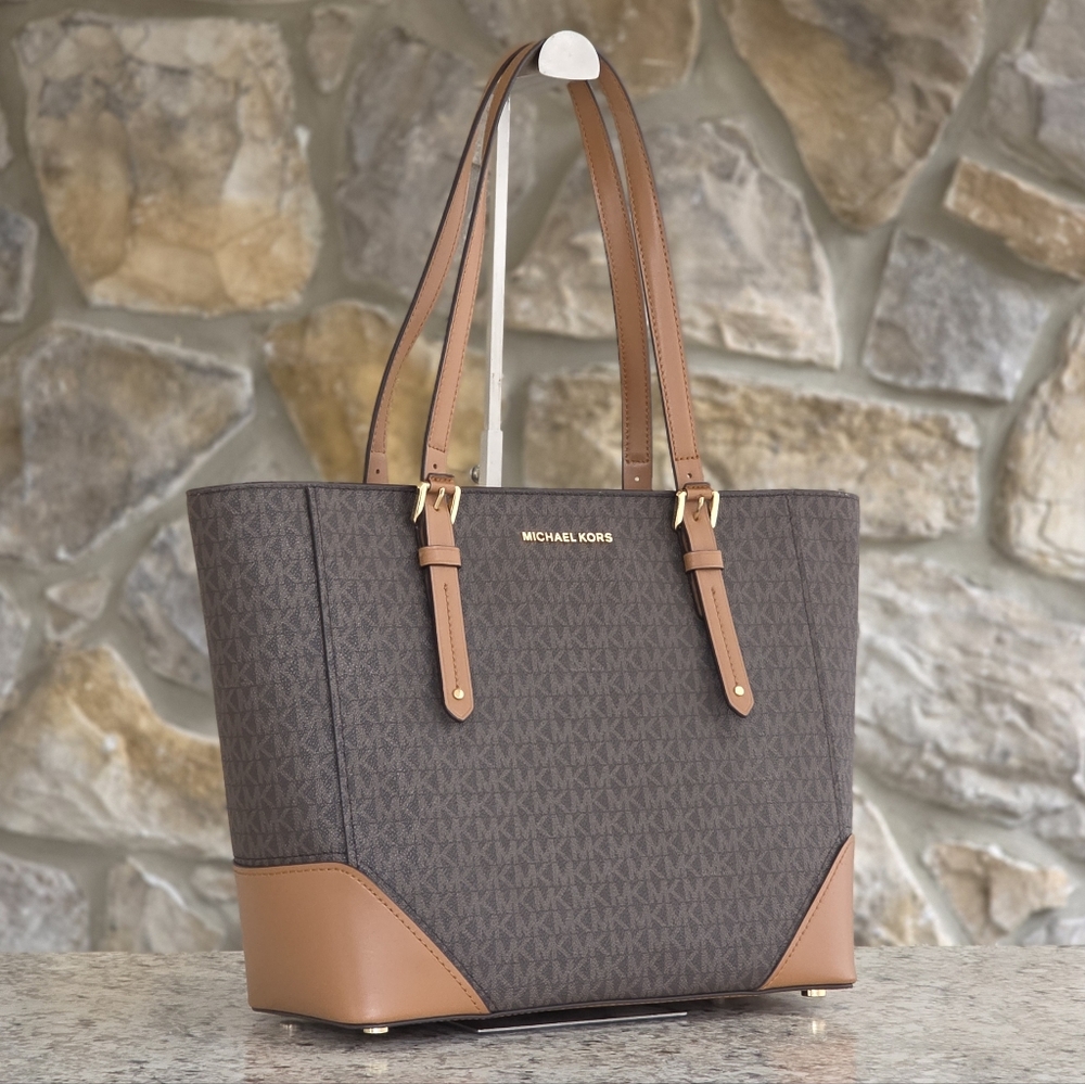 Michael Kors Aria Large Brown Logo Tote Bag